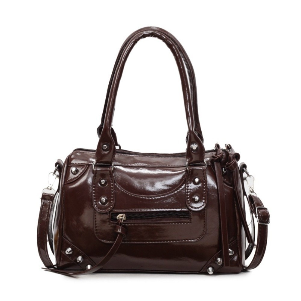 Top Handle Patent Bag - Moda Perçinli Yastık Çanta Büyük Kapasiteli