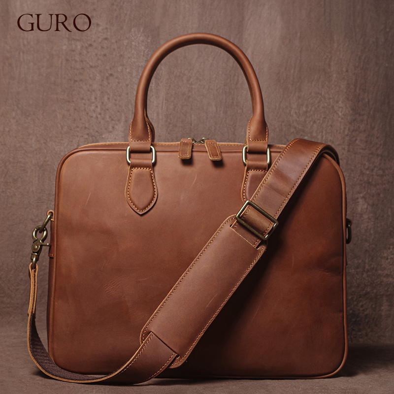 Luxury Bags For Men - GURO Erkekler Çılgın At Inek Derisi