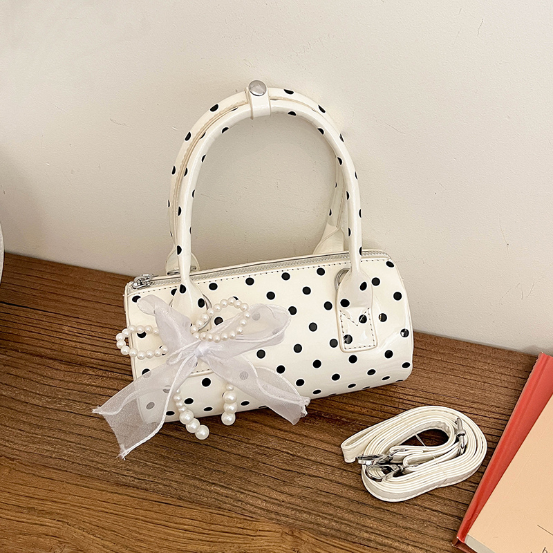 Top Handle Patent Bag - Kore Puantiyeli Mini Çanta Sevimli Yay