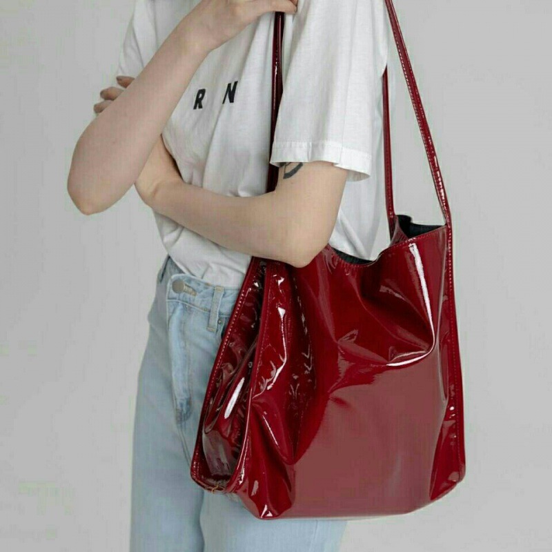 Top Handle Patent Bag - Yogodlns Lüks Rugan Tote Çanta Kadın