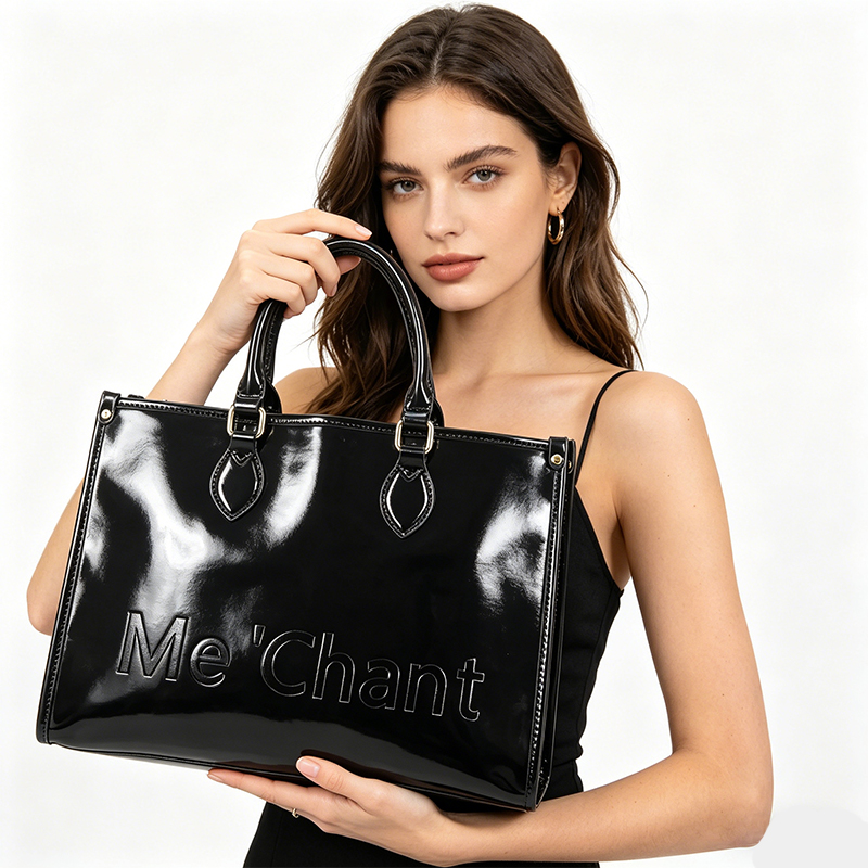 Kadın Siyah Parlak Patent PU D - Top Handle Patent Bag incelemesi ve fiyatı